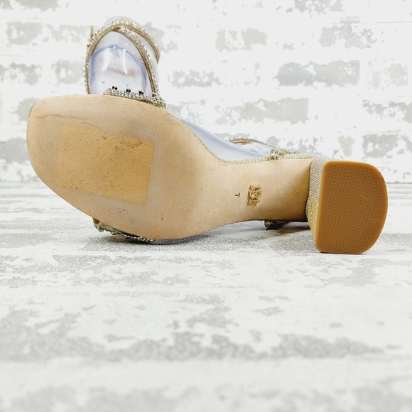 NEW Badgley Mischka Embellished Gold Glitter Heeled Sandals B202 - Picture 8 of 14